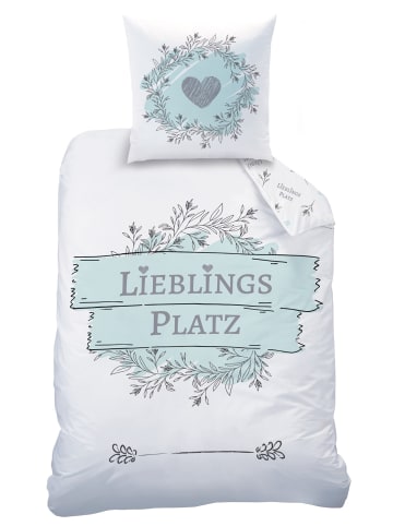 Matt & Rose Bettwäsche-Set Biber/Flanell "LIEBLINGSPLATZ" in Weiß / Mint