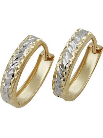 Gallay Creole Ohrring 12x11x3mm Klappscharnier oval bicolor diamantiert 9Kt GOLD in Gold