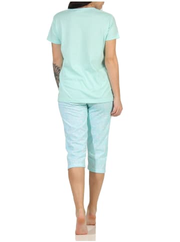NORMANN Capri Schlafanzug Pyjama kurzarm Blümchen Design - 62801 in mint