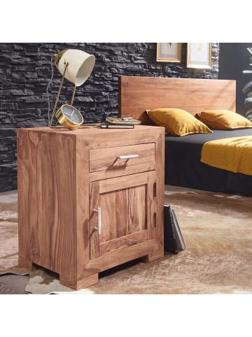 FineBuy Nachttisch in Braun / Akazie / 50x40x60