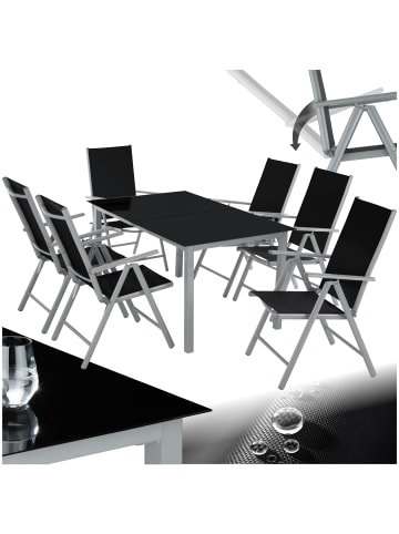 tectake Aluminium Sitzgruppe Ercolano Tisch mit Sicherheitsglasplatten und Ausgleichssch