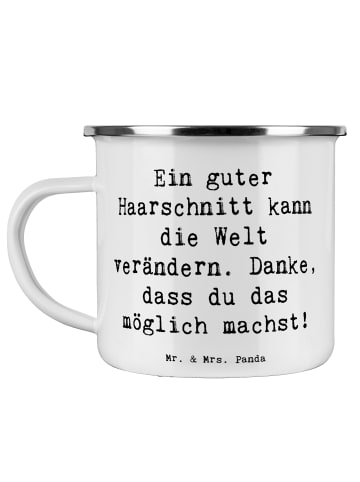 Mr. & Mrs. Panda Trinkbecher Spruch Friseur Wunder mit Spruch in Weiß