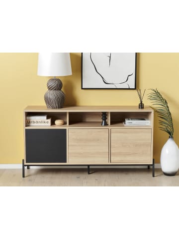 Beliani Sideboard MOINES in Braun/Grau/Schwarz - (W) 140 x (H) 76 x (L) 40 cm