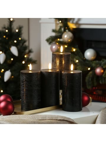 Uyuni 4er Set LED Kerzen PIA Rustik-Optik H: 15cm mit Batterien und Fernb in schwarz