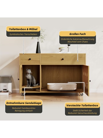 ABRIHOME Katzenkloschrank mit abnehmbare Sandablassplatte in Natur - 100×45×66cm