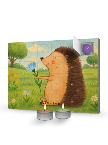 Mr. & Mrs. Panda Adventskalender Igel Blumen Design ohne Spruch in Weiß
