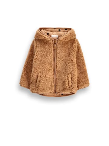 Coccodrillo Flauschige Kapuzenjacke mit Reißverschluss in beige