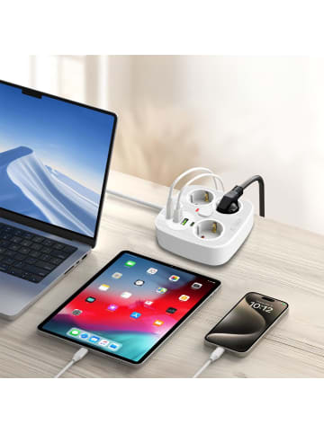 TechProtect PCS3X4 Steckdosenleiste 3-fach USB Weiß