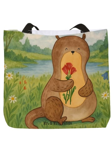 Mr. & Mrs. Panda Tasche Otter Blumenstrauß Design ohne Spruch in Weiß