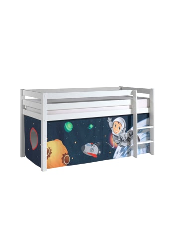 58 aufm Kessel KINDERBETT Karolina 210x114x106 Massivholz Weiß Textilset Spaceman