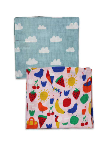 Toby Tiger Musselintücher im Doppelpack mit Picknick Print in rosa