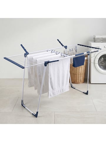 relaxdays Wäscheständer in Weiß/ Blau - (B)98–161,5 x (H)96,5 x (T)95 cm