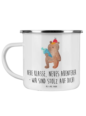 Mr. & Mrs. Panda Teetasse Erster Schultag Abenteuer mit Spruch in Weiß