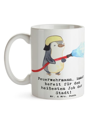Mr. & Mrs. Panda Kaffeetasse Feuerwehrmann Held mit Spruch in Weiß