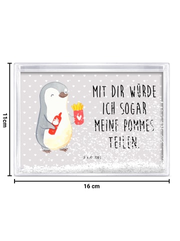Mr. & Mrs. Panda Glücksbringer Pinguin Pommes mit Spruch in Grau Pastell