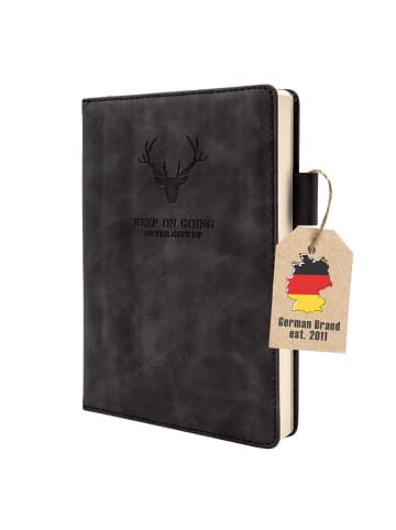 Intirilife Notizbuch Liniert A5 Notizblock Kunstleder 360 Seiten Hardcover in Schwarz