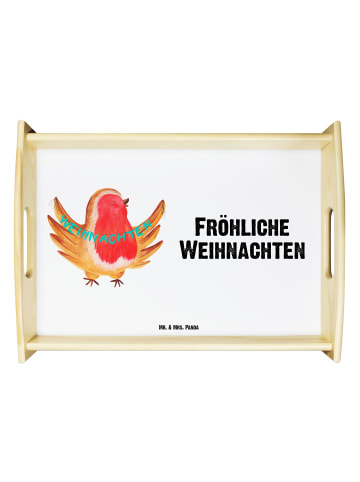 Mr. & Mrs. Panda Tablett Holz Rotkehlchen Weihnachten mit Spruch in Weiß