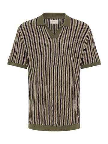 BLEND Klassisches Poloshirt Kurzarm Streifenmuster in Olive-2