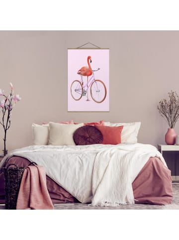 WALLART Stoffbild - Jonas Loose - Flamingo mit Fahrrad in Rosa