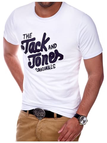 Jack & Jones T-Shirt - JJJORSPLASHSTEE mit Print O-Neck in Weiß