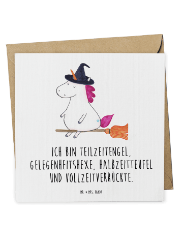Mr. & Mrs. Panda Einladungskarte Einhorn Hexe mit Spruch in Weiß
