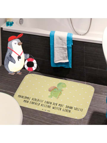 Mr. & Mrs. Panda Badezimmerteppich Schildkröte Wanderer mit Spruch in Gelb Pastell