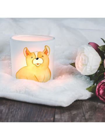 Mr. & Mrs. Panda Glas Teelichthalter Corgie ohne Spruch in Transparent