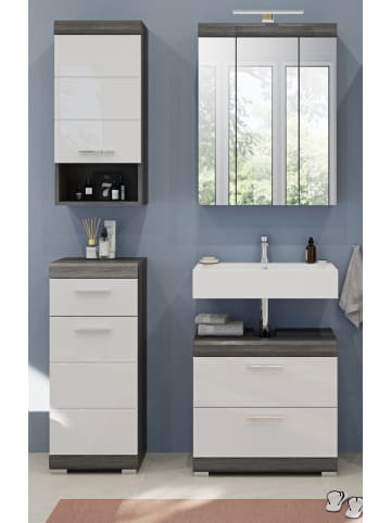 Inn.Furn Badmöbel-Set weiß Hochglanz, grau 4-teilig 112 cm, Komplettset mit 14 Fächern
