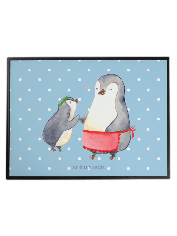 Mr. & Mrs. Panda Schreibtischunterlage Pinguin mit Kind ohne Spruch in Blau Pastell