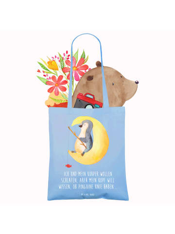 Mr. & Mrs. Panda Tragetasche Pinguin Mond mit Spruch in Sky Blue