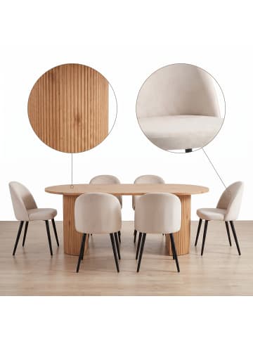 ebuy24 Essgruppe Kyoto 7-teilig Natur, beige 210 x 100 cm