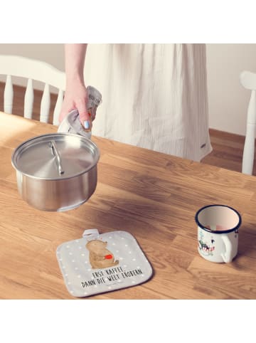 Mr. & Mrs. Panda Topfhandschuhe Bär Kaffee mit Spruch in Grau Pastell