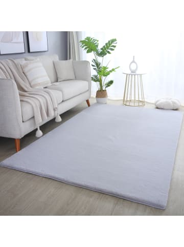 KADIMA DESIGN Teppich Kurzflor Uni-Look Polyester Wohnzimmer waschbar in Silber