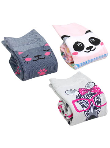 TupTam Mädchen Knielange Socken Gemustert 3er Pack in grau/rosa