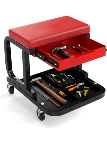 COSTWAY Werkstatthocker mit Rollen in Rot