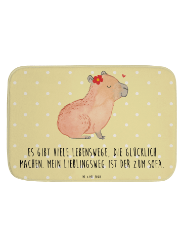 Mr. & Mrs. Panda Badteppich Capybara Blume mit Spruch in Gelb Pastell