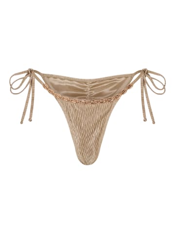 Moda Minx Bikinihose Gold Shells Trim Edge Tie Side in Stone