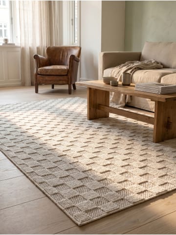 KADIMA DESIGN Flachgewebe-Teppich Schachbrett Grafisch Modern Pflegeleicht in Creme