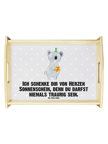 Mr. & Mrs. Panda Holztablett Koala Geschenk mit Spruch in Grau Pastell