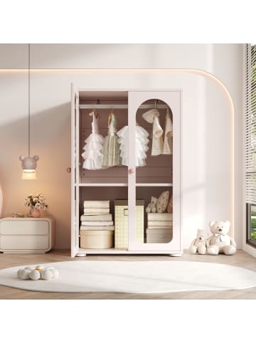 ABRIHOME Kleiderschrank in Rosa mit 2 Türen Acryl Stange 80x50x120 cm