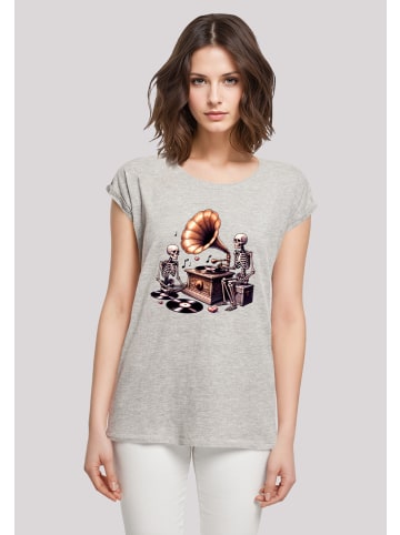 F4NT4STIC T-Shirt Gothic Skeleton Vintage Plattenspieler in grau meliert