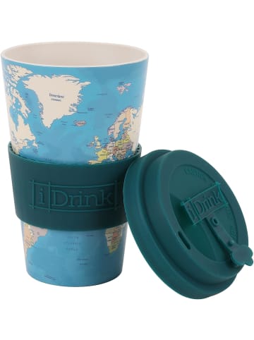 i-Drink RPET-Kaffeebecher mit Silikonverschluss 435 ml Becher blaue Karte