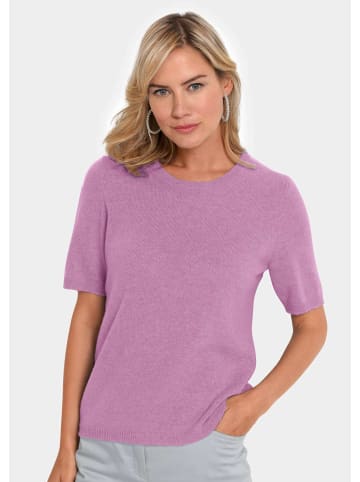 GOLDNER Kurzgröße: Kaschmir-Halbarmpullover mit Rundhals in flieder
