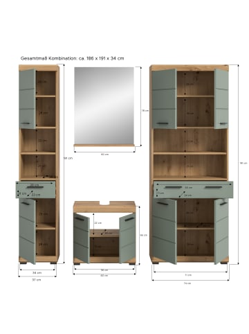 xonox.home Badkombination in Artisan Eiche/Salbei - (B) 186 x (H) 191 x (T) 34