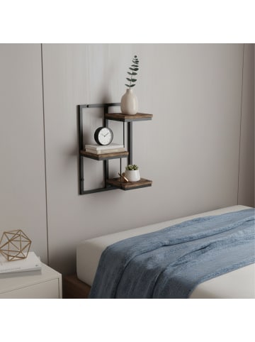 relaxdays Wandregal in Schwarz/ Braun - (B)32,5 x (H)45 x (T)19 cm
