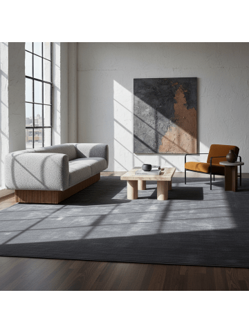 KADIMA DESIGN Teppich Kurzflor Waschbar Einfarbig LECH Strapazierfähig OEKO-TEX in Grau