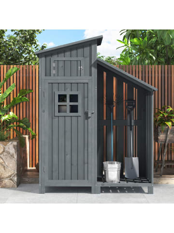 ABRIHOME Gerätehaus in Grau Tannenholz mit 2 Ablagen 124x46x174 cm