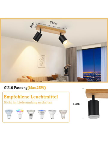 ZMH Deckenleuchte in schwarz 2-flammige GU10 LED Holz Vintage schwenkbar Deckenspots