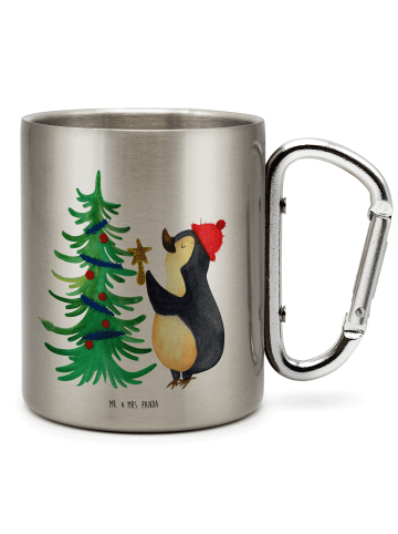 Mr. & Mrs. Panda Kaffeetasse Pinguin Weihnachtsbaum ohne Spruch in Silber