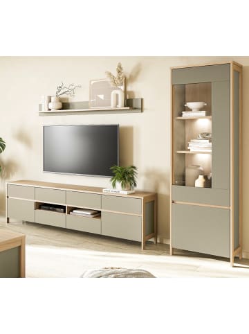 Furn.Design Wohnwand Salbei grün, Eiche, Wohnkombination 3-teilig 266 cm mit Soft-Close